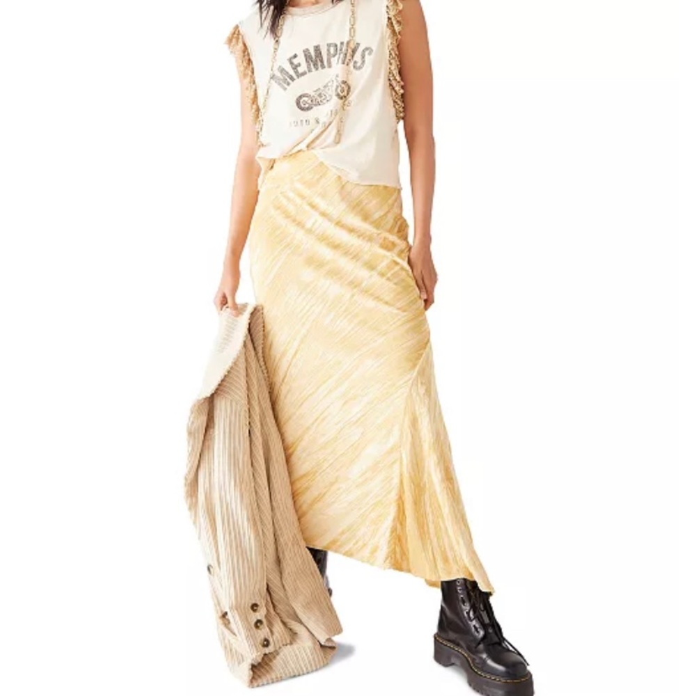 Free People Noa Velvet Slip Skirt Hay There Gold NWT $78.